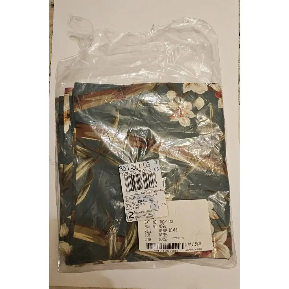 JC Penney Tropic Green Curtain Set W/ Tie‎ Backs Teal Bamboo 84” W X 84